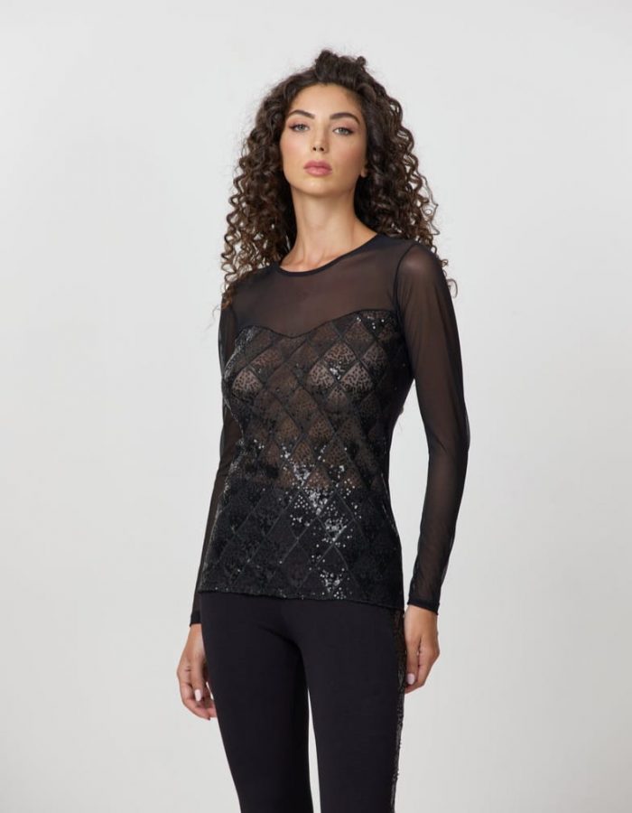 Jadea - Maglia Galà Donna Manica Lunga a Girocollo in Tulle con Paillettes / Art.4695 - immagine 2