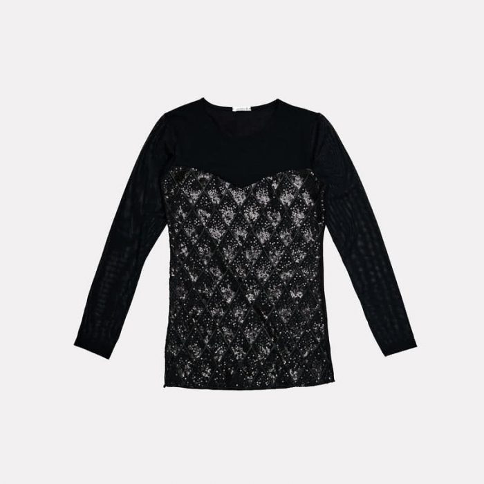Jadea - Maglia Galà Donna Manica Lunga a Girocollo in Tulle con Paillettes / Art.4695 - immagine 3