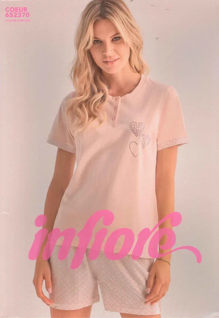 InFiore - Pigiama a Mezza- Manica Donna Girocollo con Bottoni + Pantaloncino / Art.CRO652370