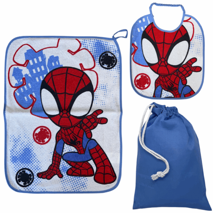 Spidey Marvel - Set Asilo 3 Pezzi Bavetta Con Elastico Tovaglietta Sacca