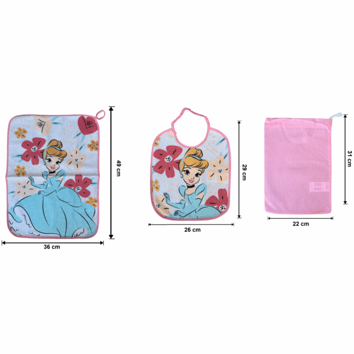 Disney Principesse - Set Asilo 3 Pezzi Cenerentola Bavetta Con Elastico Tovaglietta Sacca Art- PRI1757 - immagine 4