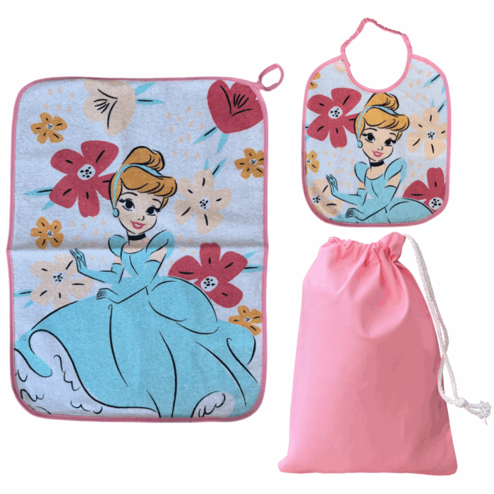 Disney Principesse - Set Asilo 3 Pezzi Cenerentola Bavetta Con Elastico Tovaglietta Sacca Art- PRI1757